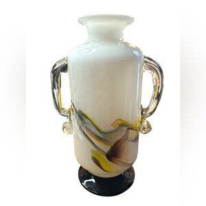 Vintage 1960s Dalian Glass Co. Multi Color Art Glass Snowflake Glass Vase